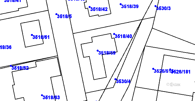 Parcela st. 3518/59 v KÚ Jindřichův Hradec, Katastrální mapa