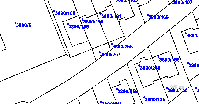 Parcela st. 3890/267 v KÚ Jindřichův Hradec, Katastrální mapa