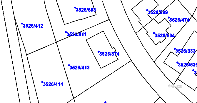 Parcela st. 3526/574 v KÚ Jindřichův Hradec, Katastrální mapa