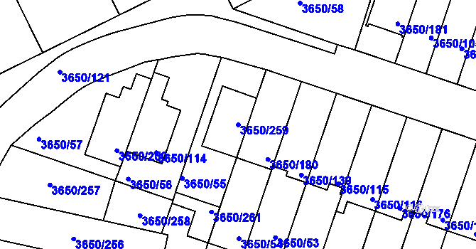 Parcela st. 3650/259 v KÚ Jindřichův Hradec, Katastrální mapa