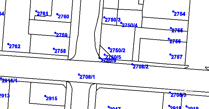 Parcela st. 2750/5 v KÚ Jindřichův Hradec, Katastrální mapa