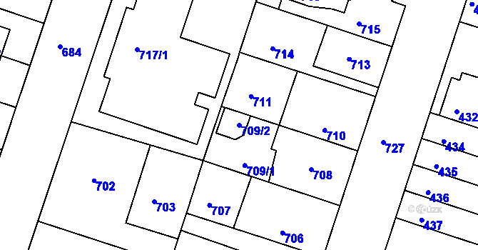 Parcela st. 709/2 v KÚ Jindřichův Hradec, Katastrální mapa