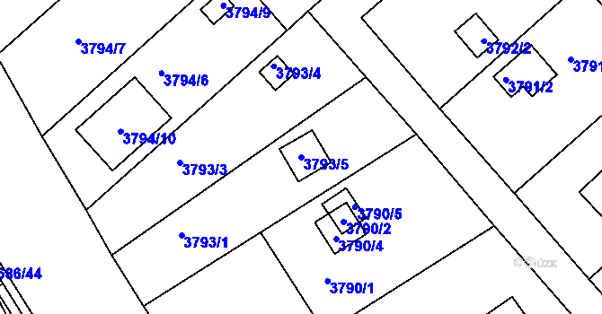 Parcela st. 3793/5 v KÚ Jindřichův Hradec, Katastrální mapa