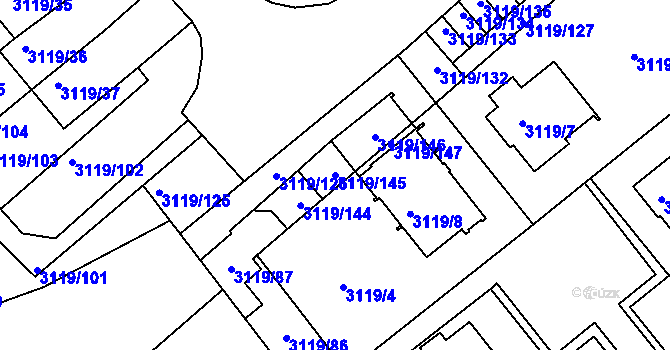 Parcela st. 3119/145 v KÚ Jindřichův Hradec, Katastrální mapa