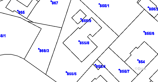 Parcela st. 855/8 v KÚ Jindřichův Hradec, Katastrální mapa