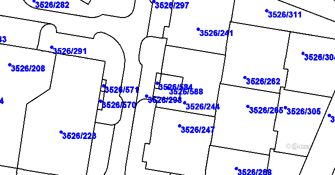 Parcela st. 3526/588 v KÚ Jindřichův Hradec, Katastrální mapa