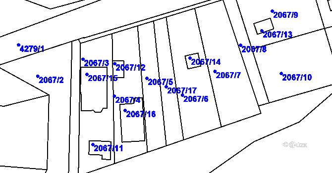 Parcela st. 2067/17 v KÚ Jindřichův Hradec, Katastrální mapa