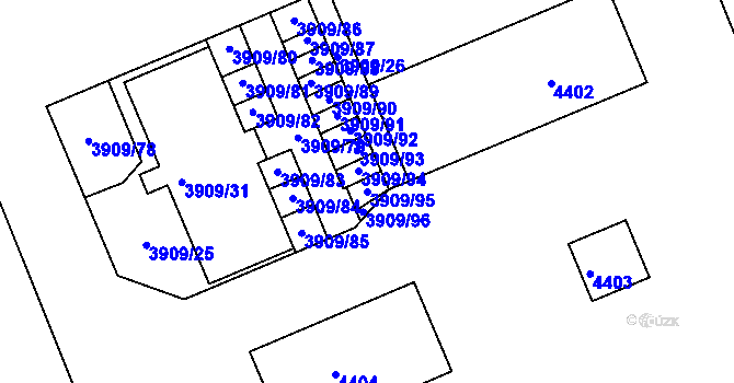 Parcela st. 3909/95 v KÚ Jindřichův Hradec, Katastrální mapa