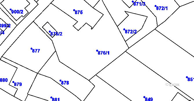 Parcela st. 876/1 v KÚ Jindřichův Hradec, Katastrální mapa