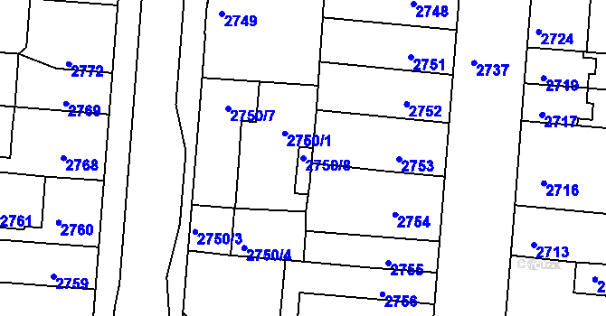 Parcela st. 2750/8 v KÚ Jindřichův Hradec, Katastrální mapa