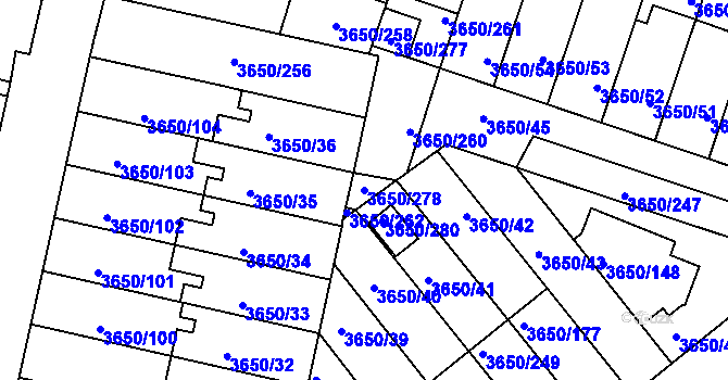 Parcela st. 3650/278 v KÚ Jindřichův Hradec, Katastrální mapa