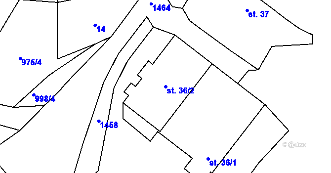 Parcela st. 36/2 v KÚ Třešovice, Katastrální mapa