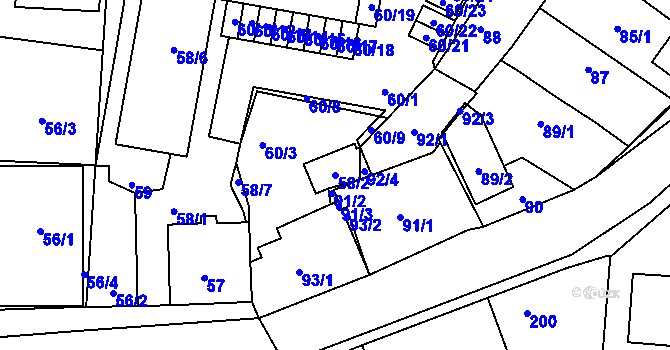 Parcela st. 58/2 v KÚ Jinočany, Katastrální mapa
