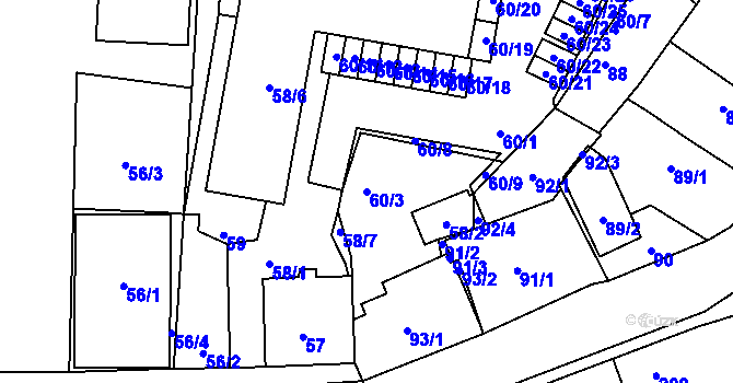 Parcela st. 60/3 v KÚ Jinočany, Katastrální mapa