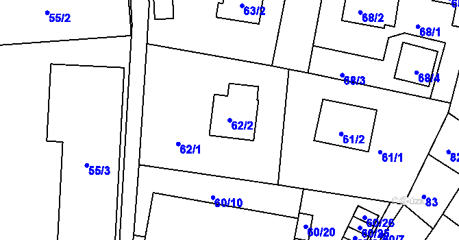 Parcela st. 62/2 v KÚ Jinočany, Katastrální mapa