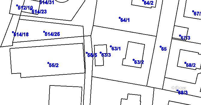 Parcela st. 63/3 v KÚ Jinočany, Katastrální mapa