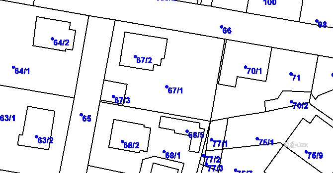 Parcela st. 67/1 v KÚ Jinočany, Katastrální mapa