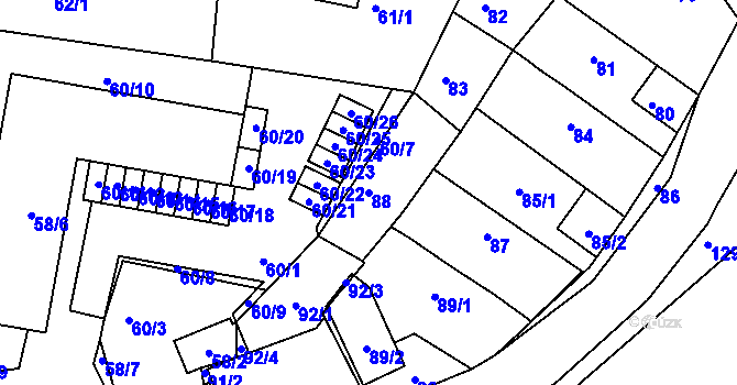 Parcela st. 88 v KÚ Jinočany, Katastrální mapa