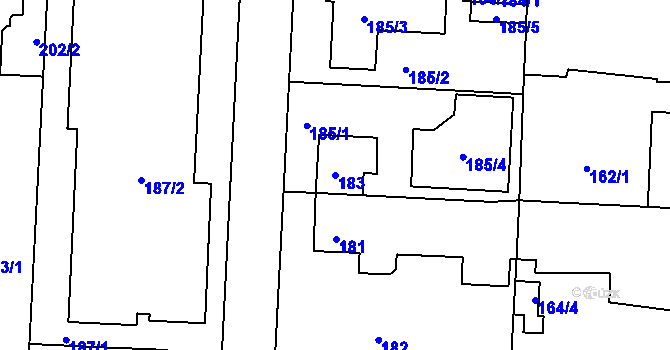 Parcela st. 183 v KÚ Jinočany, Katastrální mapa