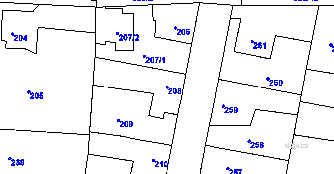 Parcela st. 208 v KÚ Jinočany, Katastrální mapa