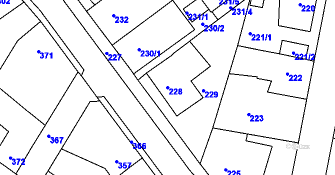 Parcela st. 228 v KÚ Jinočany, Katastrální mapa