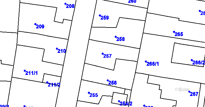 Parcela st. 257 v KÚ Jinočany, Katastrální mapa