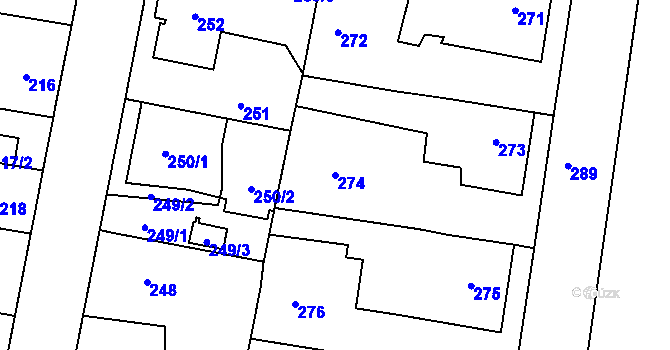 Parcela st. 274 v KÚ Jinočany, Katastrální mapa