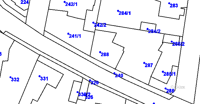 Parcela st. 288 v KÚ Jinočany, Katastrální mapa