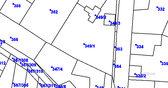 Parcela st. 349/1 v KÚ Jinočany, Katastrální mapa
