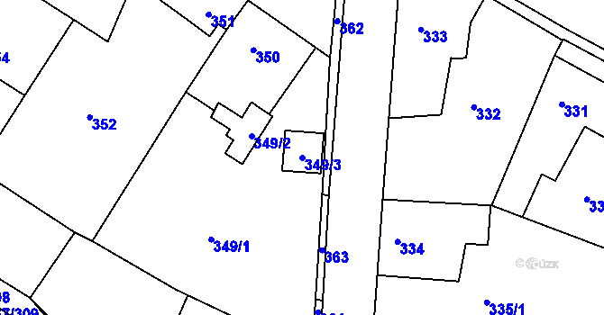 Parcela st. 349/3 v KÚ Jinočany, Katastrální mapa