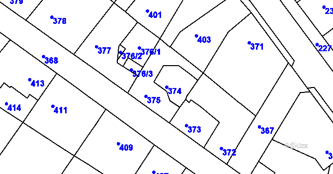 Parcela st. 374 v KÚ Jinočany, Katastrální mapa
