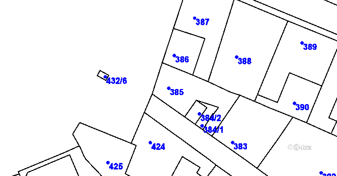 Parcela st. 385 v KÚ Jinočany, Katastrální mapa