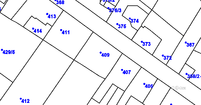 Parcela st. 409 v KÚ Jinočany, Katastrální mapa