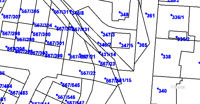 Parcela st. 431/14 v KÚ Jinočany, Katastrální mapa