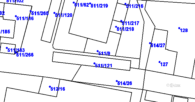 Parcela st. 511/9 v KÚ Jinočany, Katastrální mapa