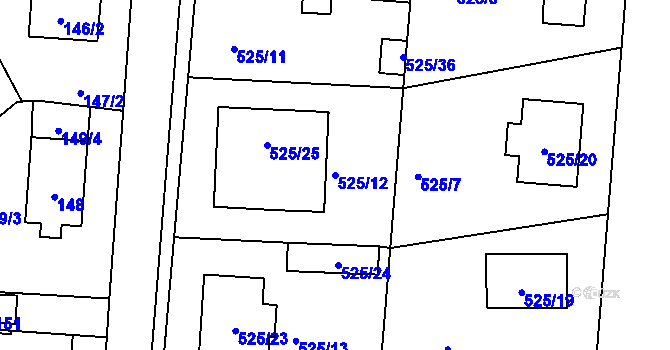 Parcela st. 525/12 v KÚ Jinočany, Katastrální mapa
