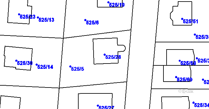 Parcela st. 525/28 v KÚ Jinočany, Katastrální mapa