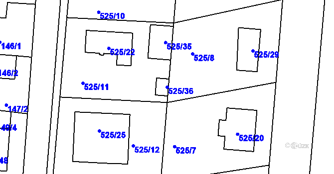 Parcela st. 525/36 v KÚ Jinočany, Katastrální mapa