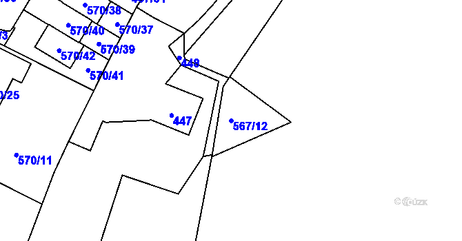 Parcela st. 567/12 v KÚ Jinočany, Katastrální mapa