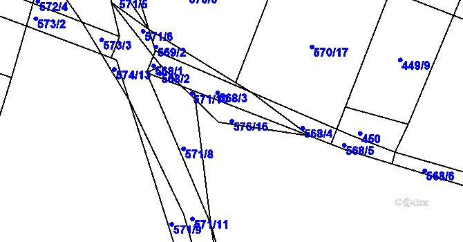 Parcela st. 576/16 v KÚ Jinočany, Katastrální mapa