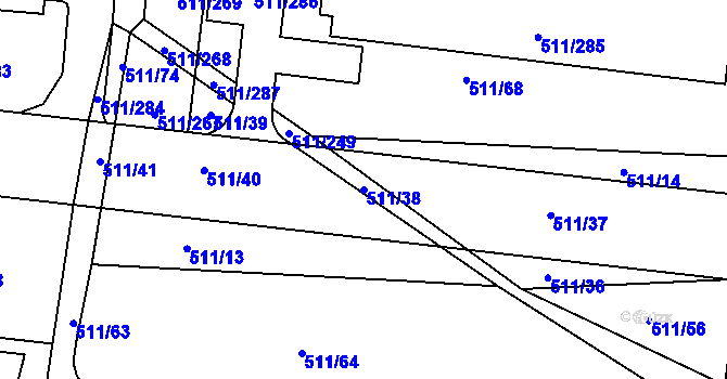 Parcela st. 511/38 v KÚ Jinočany, Katastrální mapa
