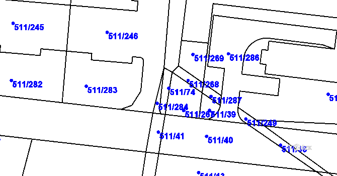 Parcela st. 511/74 v KÚ Jinočany, Katastrální mapa