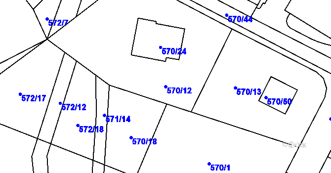 Parcela st. 570/12 v KÚ Jinočany, Katastrální mapa