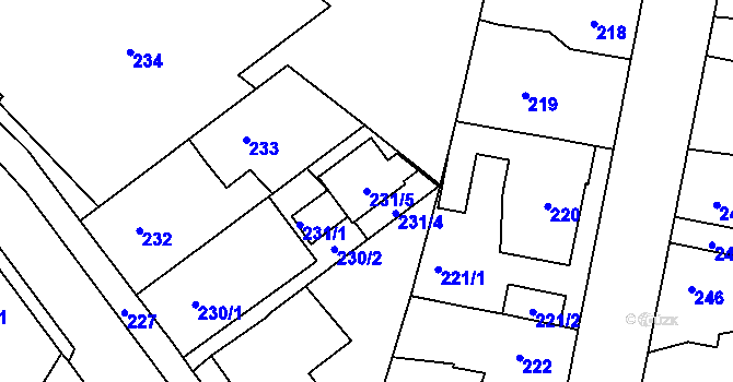 Parcela st. 231/5 v KÚ Jinočany, Katastrální mapa