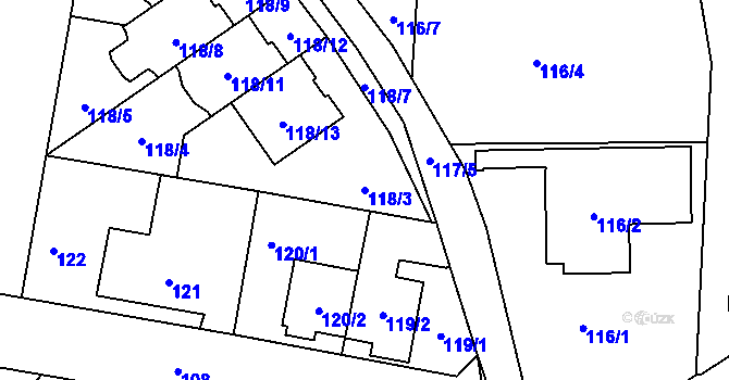 Parcela st. 118/3 v KÚ Jinočany, Katastrální mapa