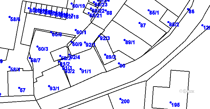 Parcela st. 89/2 v KÚ Jinočany, Katastrální mapa