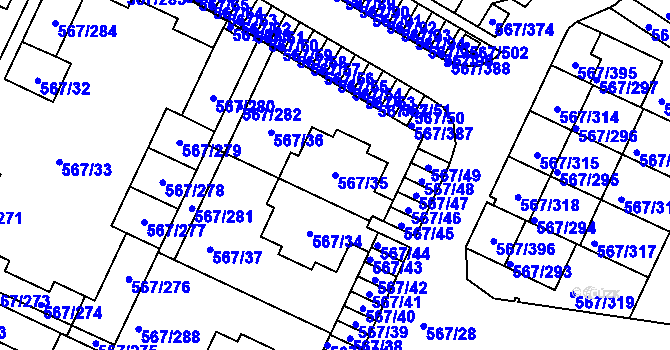 Parcela st. 567/35 v KÚ Jinočany, Katastrální mapa