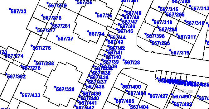 Parcela st. 567/40 v KÚ Jinočany, Katastrální mapa