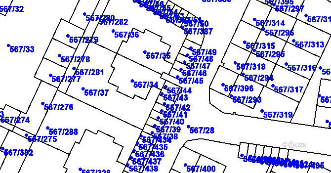 Parcela st. 567/44 v KÚ Jinočany, Katastrální mapa