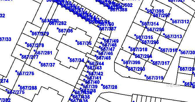 Parcela st. 567/46 v KÚ Jinočany, Katastrální mapa